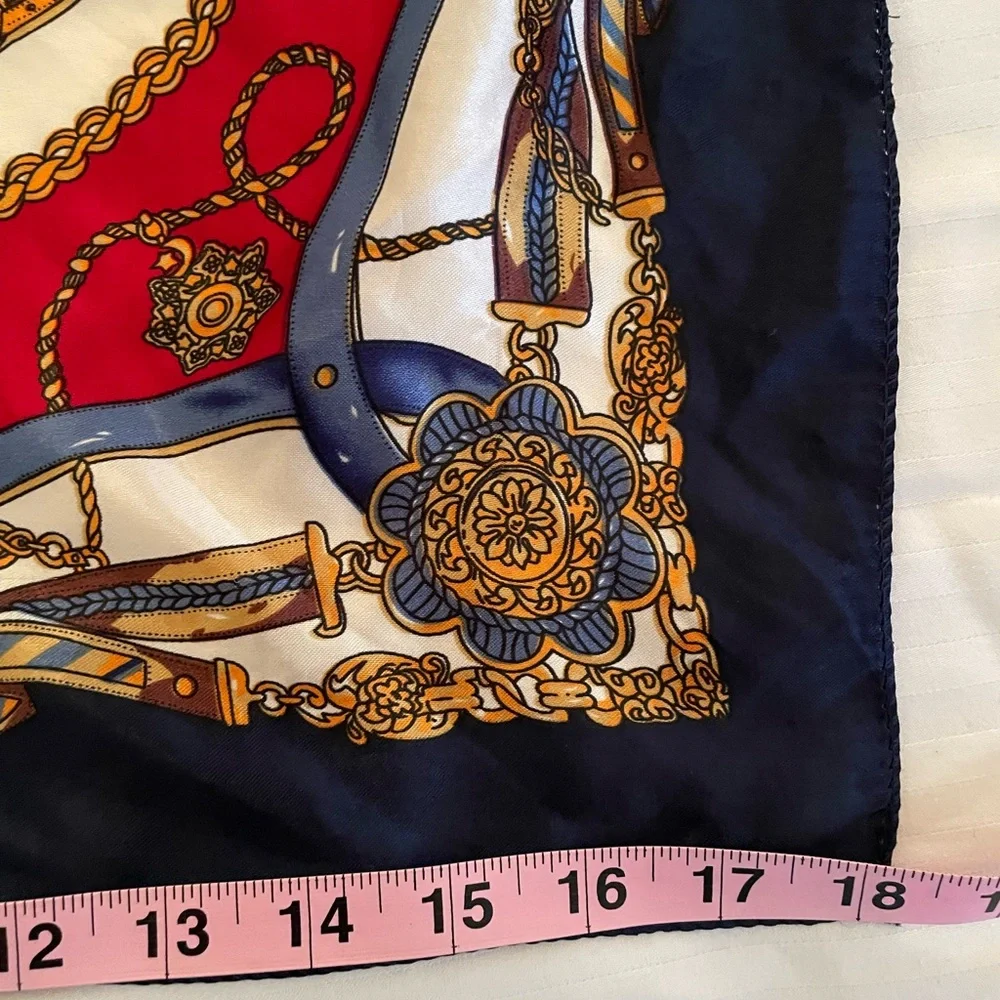 18” Satin Scarf Square Equestrian Heritage Navy Blue, Cream, Red
